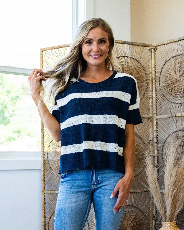 NEW! Gotta Have Striped Short Sleeve Sweater - Navy