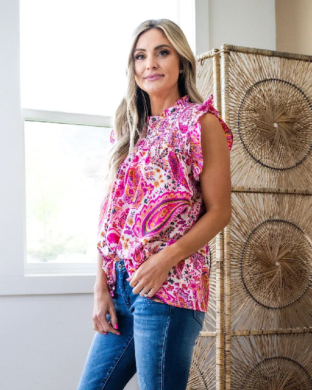 Jana Pink Paisley Smocked Top FINAL SALE