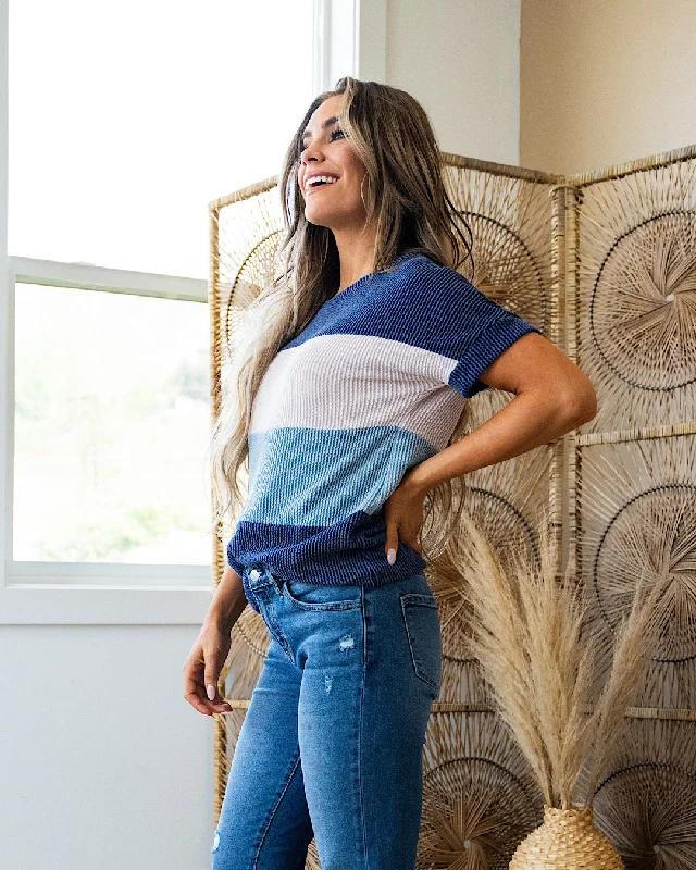 NEW! Lauren Corded Color Block Top - Navy Mix