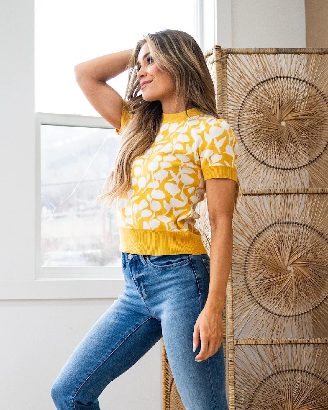 NEW! Lisa Floral Short Sleeve Sweater - Mustard