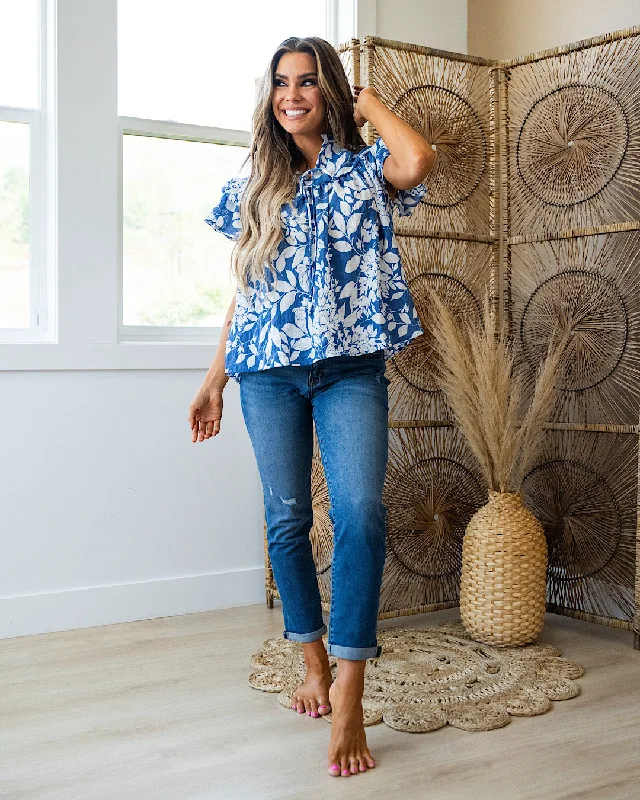 NEW! Marcie Blue Floral Ruffle Sleeve Top