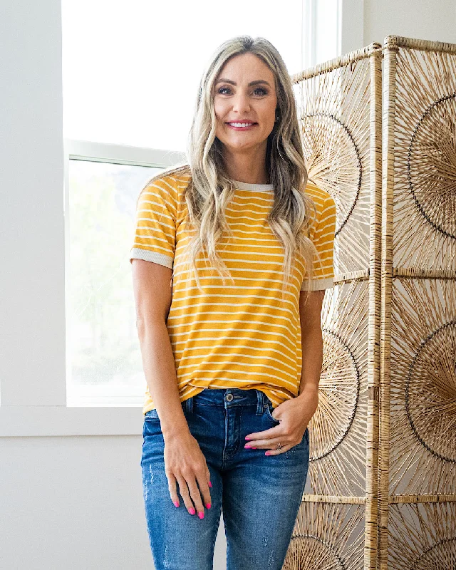 NEW! Meredith Striped Crewneck Top - Mustard