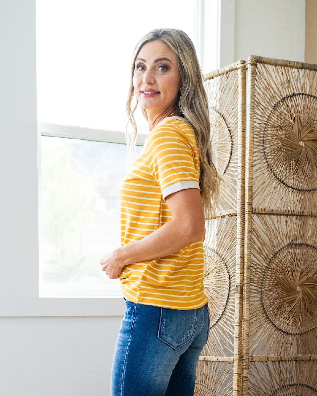 NEW! Meredith Striped Crewneck Top - Mustard