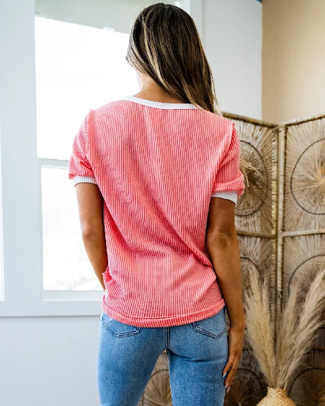 Mila Corded Henley Top - Coral