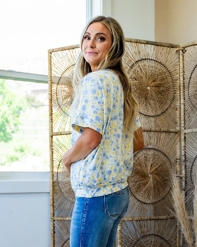 Misty Yellow and Blue Floral Top FINAL SALE