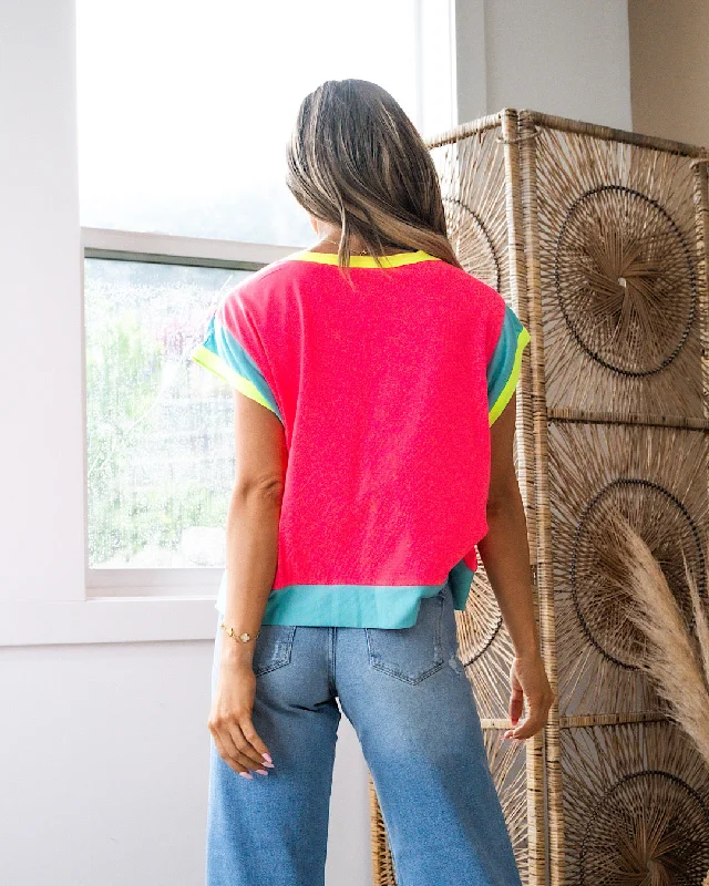 Neon Color Block Top - Pink, Jade & Yellow FINAL SALE