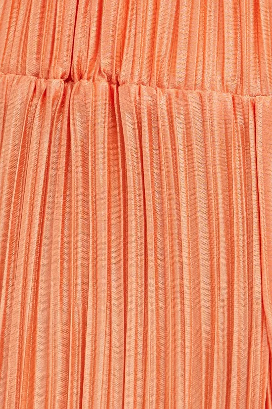 Orange Plisse Pants Wide Leg