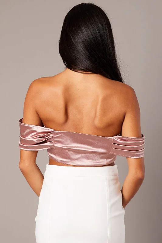 Pink Corset Top Off Shoulder Satin