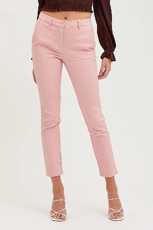 Pink Slim Pants High Rise Workwear