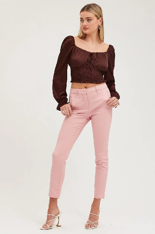 Pink Slim Pants High Rise Workwear