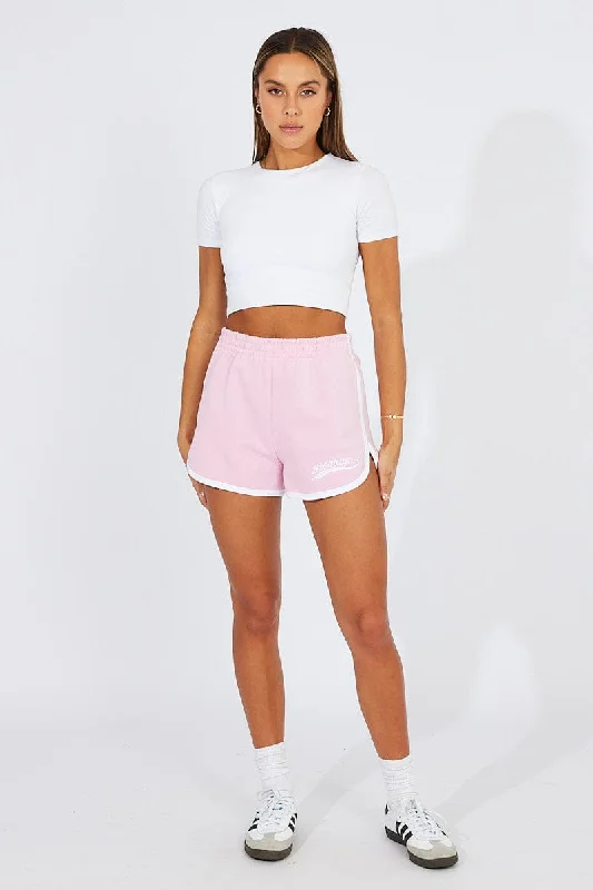 Pink Track Shorts High Rise Elastic Waist