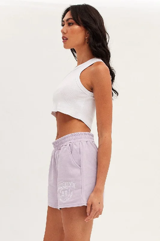 Purple Track Short Sweat Brooklyn Varsity Embroidery