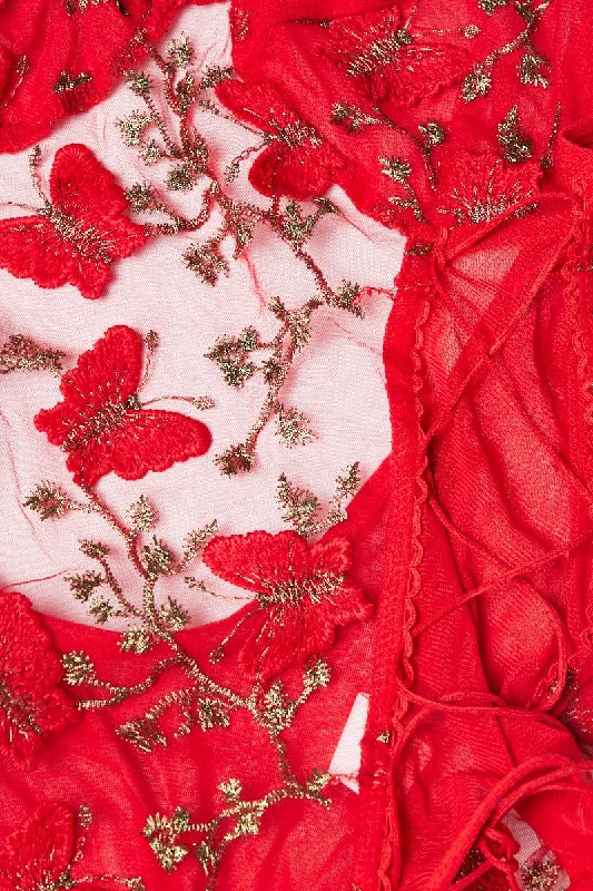 Red Embroidery Bodysuit