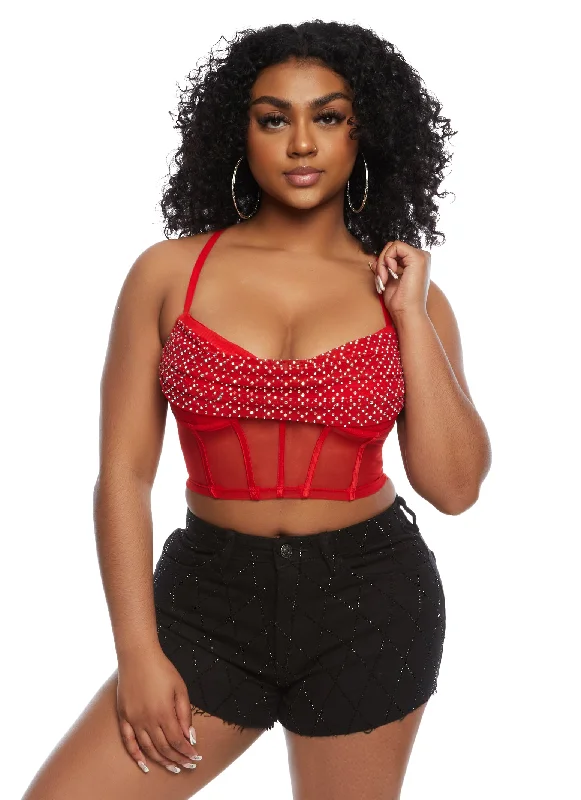 Mesh Rhinestone Bustier Crop Top