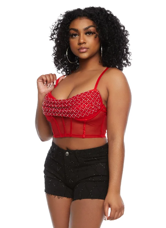 Mesh Rhinestone Bustier Crop Top