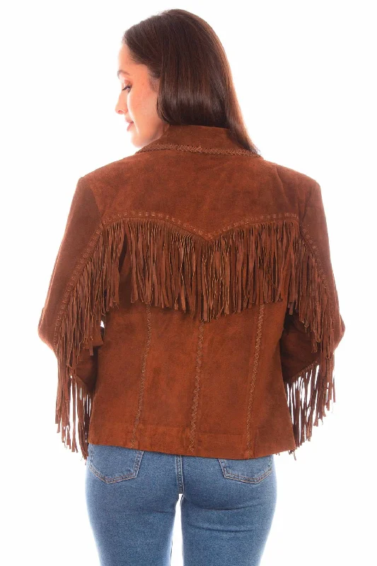 Scully Womens Cowgirl Fringe Cafe Brown Leather Leather Jacket