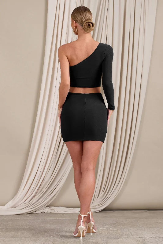 Step Out | Black Ruched Mini Skirt With Split