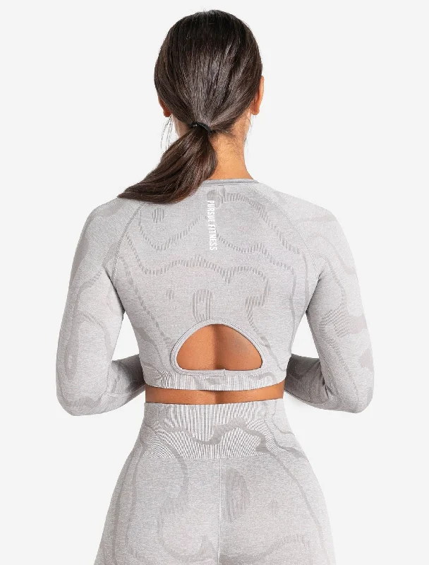 Sustainable Seamless Long Sleeve Crop Top - Cloud Grey