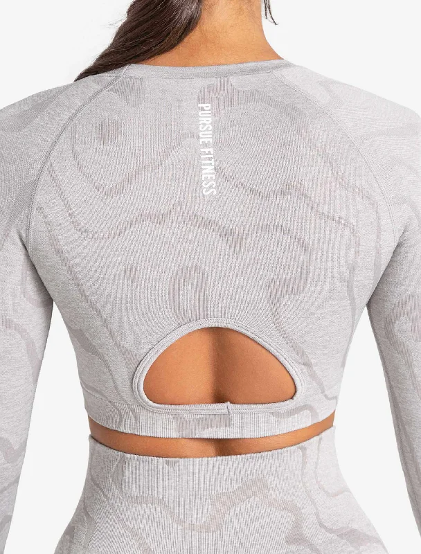 Sustainable Seamless Long Sleeve Crop Top - Cloud Grey