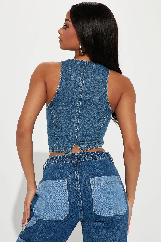 There For You Denim Vest - Medium Wash