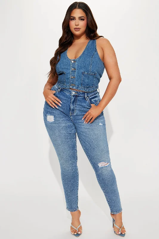 There For You Denim Vest - Medium Wash