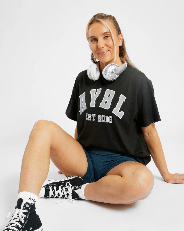 Varsity Oversized T Shirt - Black/Blue