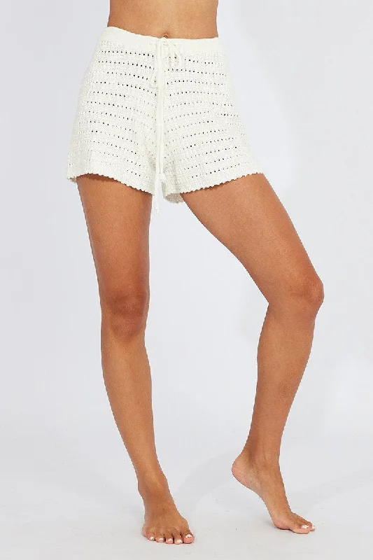 White Crochet Knit Shorts