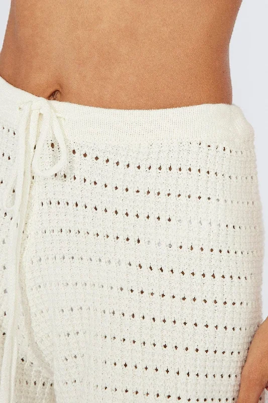 White Crochet Knit Shorts