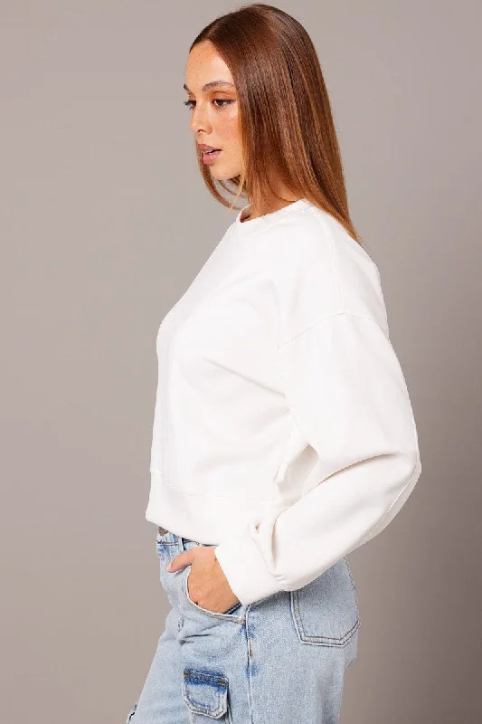 White Crop Sweater Long Sleeve Oversized