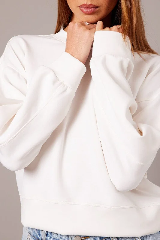 White Crop Sweater Long Sleeve Oversized