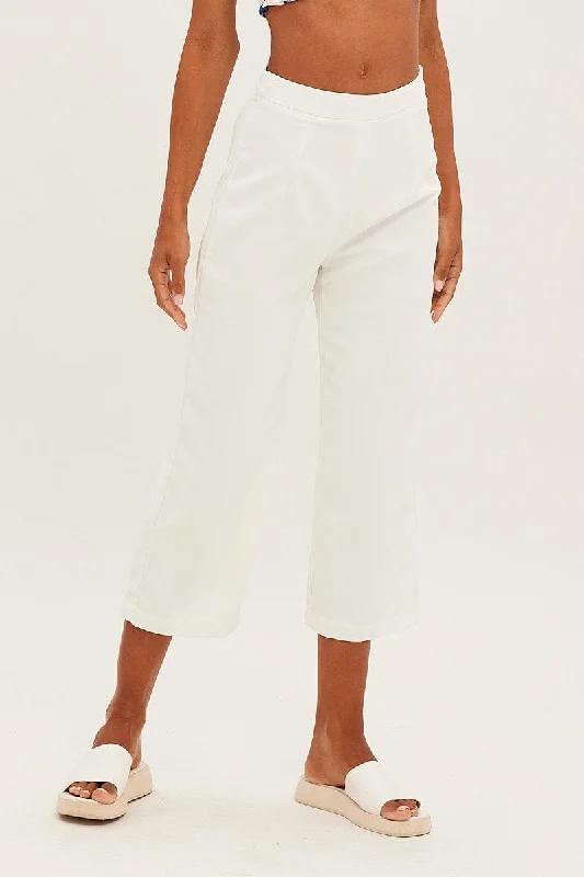 White Cropped Pant High Waisted