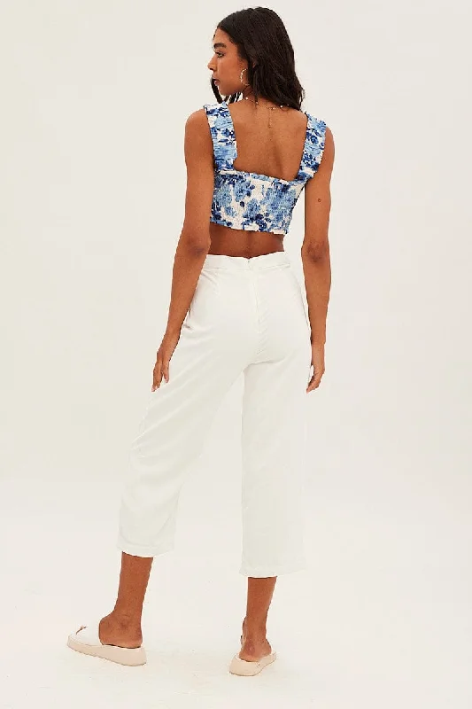 White Cropped Pant High Waisted