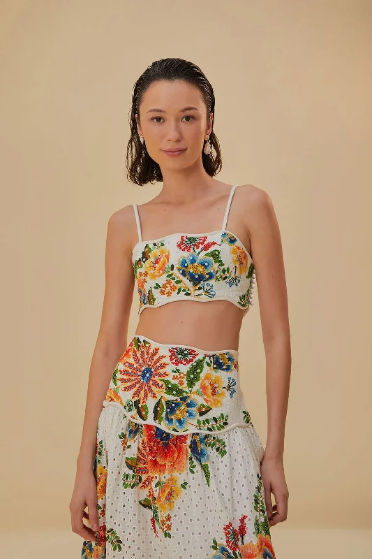 White Delicate Garden Sleeveless Crop Top