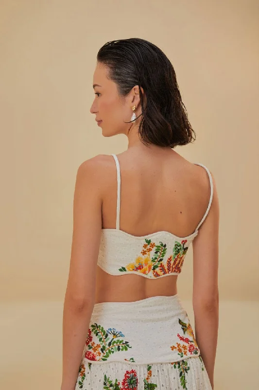 White Delicate Garden Sleeveless Crop Top