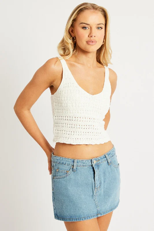 White Fashion Knit Top Sleeveless