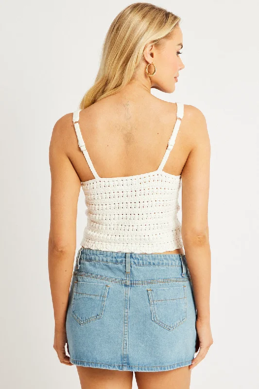 White Fashion Knit Top Sleeveless