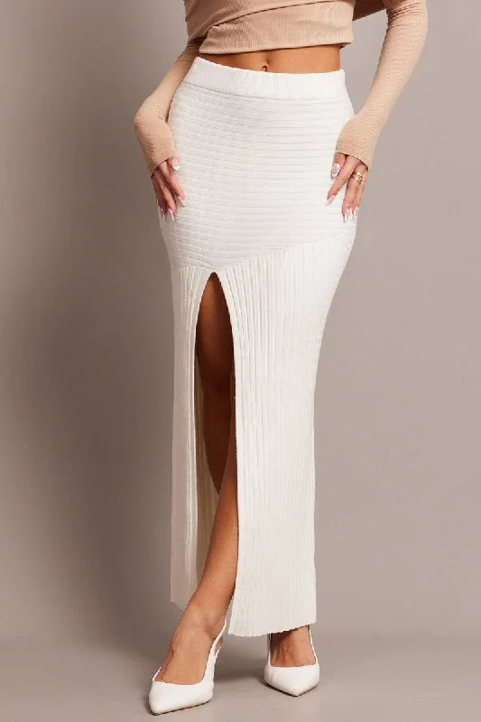 White Knit Skirt Front Split