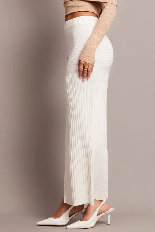 White Knit Skirt Front Split