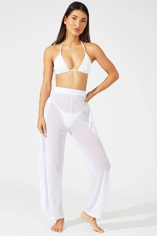 White Ruffle Beach Pants