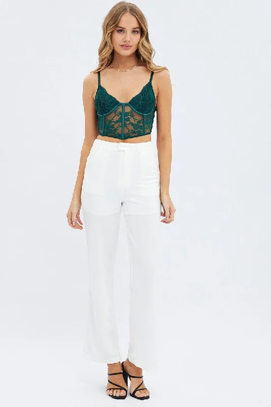 White Straight Fit Pants High Rise Ponte