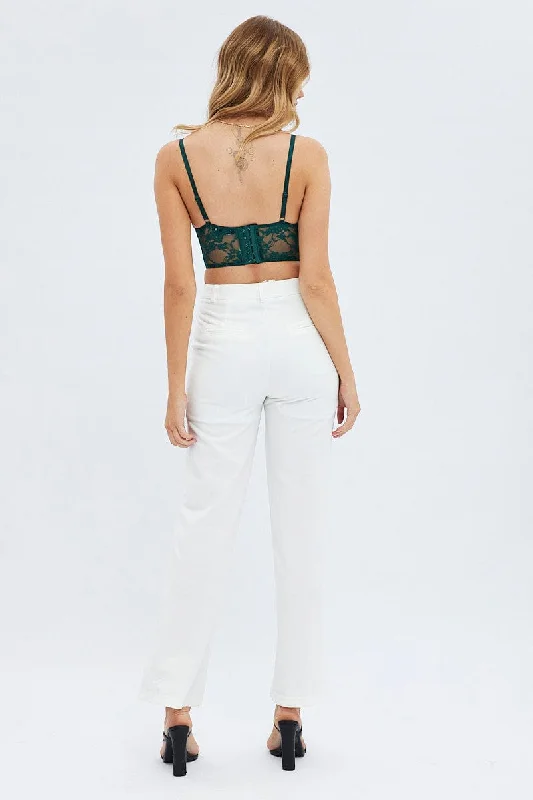 White Straight Fit Pants High Rise Ponte