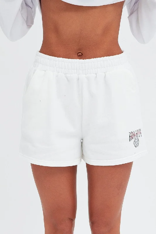 White Track Short Mid Rise Elastic Waist Brooklyn