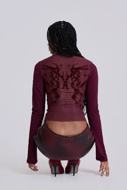 Wine Wings Mesh Top