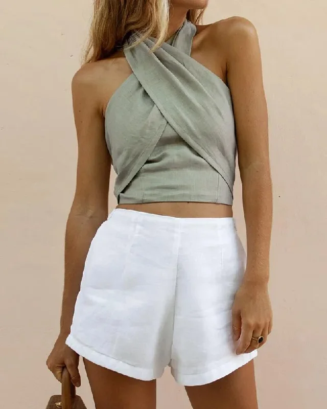 Criss Cross Halter Neck Crop Top