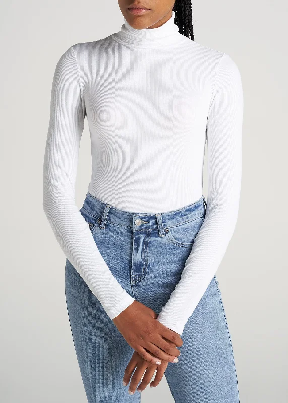 Tall Women's FITTED Long Sleeve Ribbed Turtleneck Tee in White