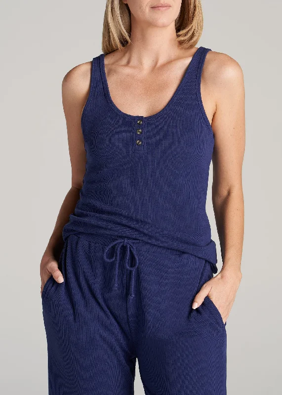 Waffle Tank Top for Tall Women in Midnight Blue