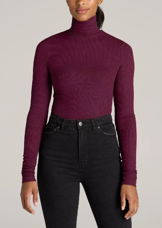 Tall Women's FITTED Long Sleeve Ribbed Turtleneck Tee in Elderberry