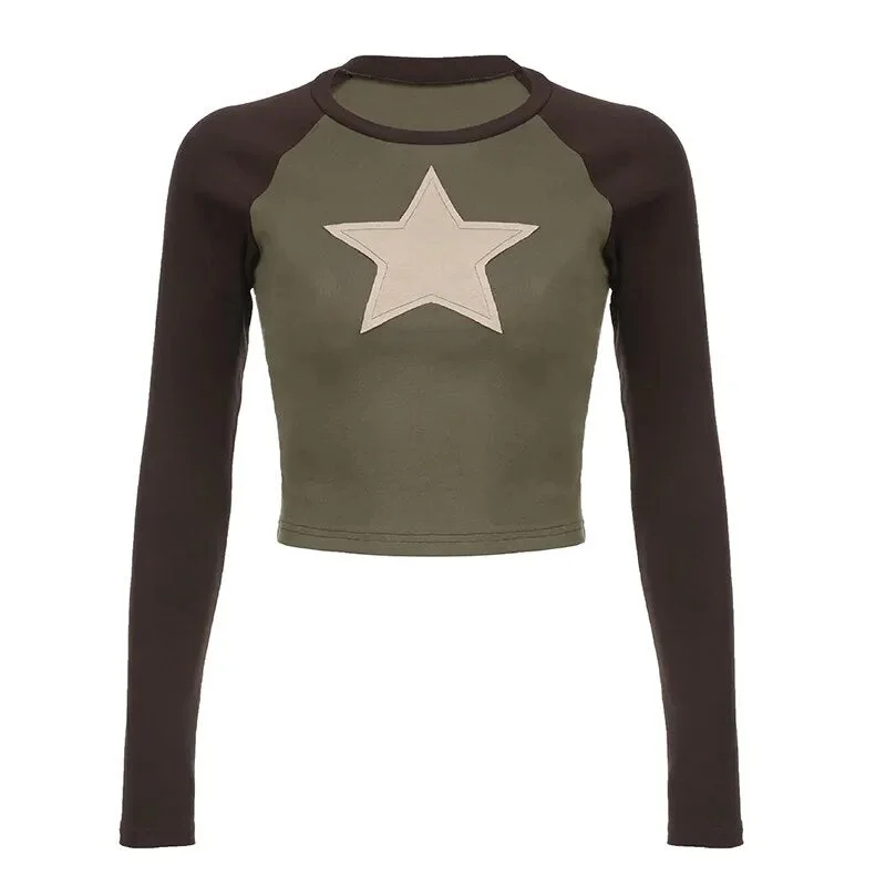 Star Patchwork O-Neck Crop Top