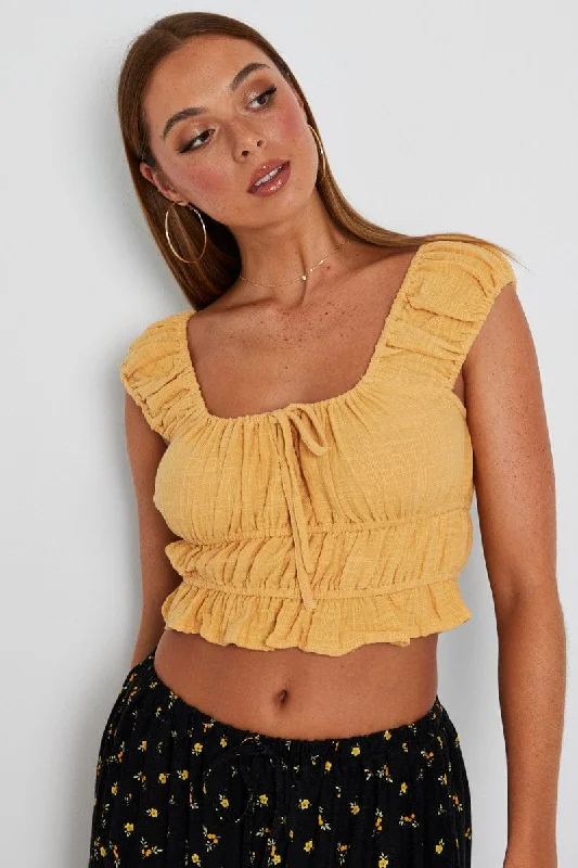 Yellow Crop Top Short Sleeve