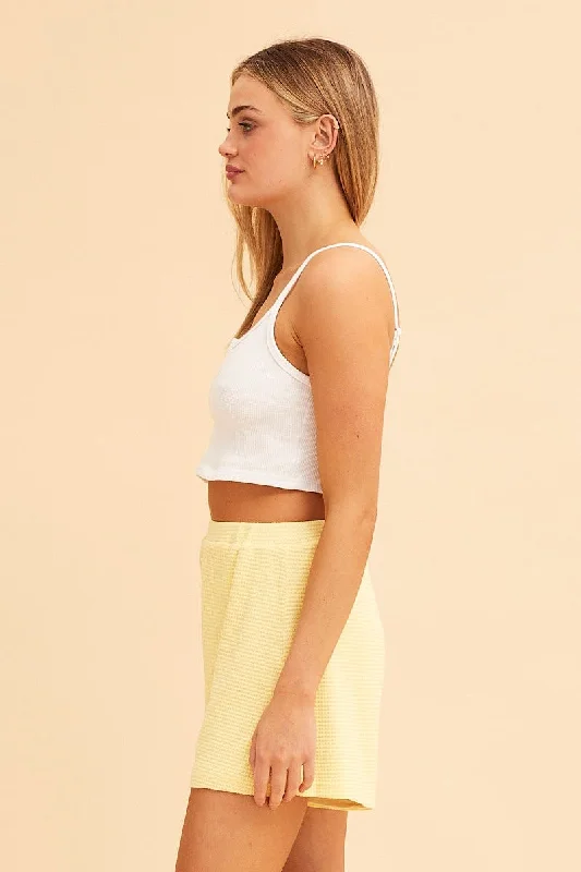 Yellow Lounge Shorts Waffle Texture Pull On